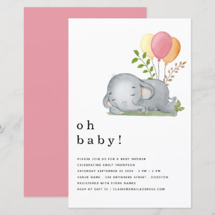 BUDGET Elephant Rosa Girl Baby Shower-inbjudan