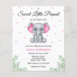 Budget Elephant Rosa Girl Baby Shower-inbjudan Flygblad