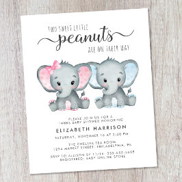Budget Elephant Twin Boy Baby Shower Inbjudan