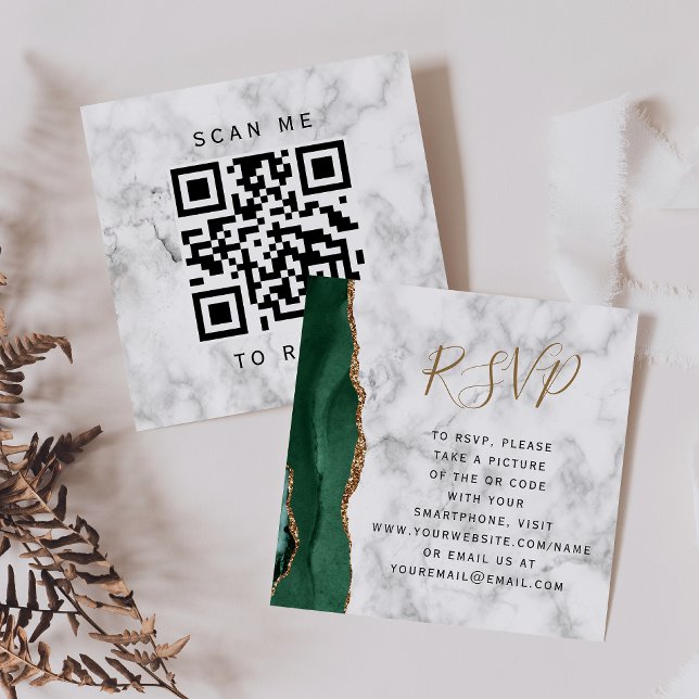 Budget Emerald Agat Marmor Bröllop QR Code RSVP Tilläggskort (Skapare uppladdad)