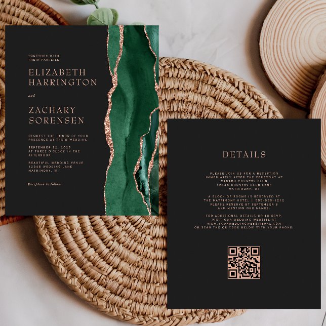 Budget Emerald Agat Rosa Guld QR-kod Bröllop (Skapare uppladdad)