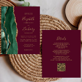 Budget Emerald Agate Burgundy QR Code Bröllop
