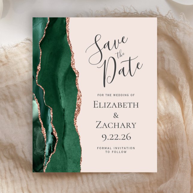 Budget Emerald Agate Rose Gold Blush Save the Date (Skapare uppladdad)