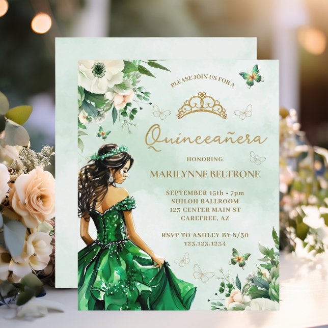 Budget Emerald Blommig Klänning Fjäril Quinceañera (Skapare uppladdad)