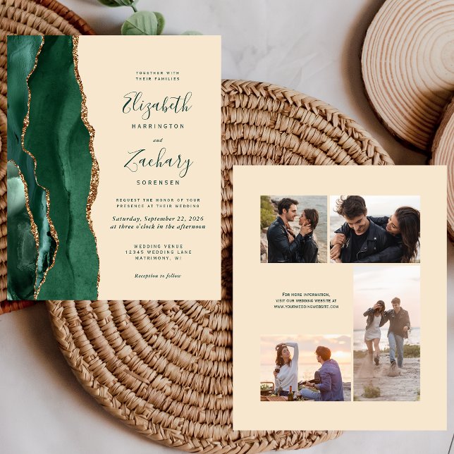 Budget Emerald Champagne 4-Photo Wedding Invite (Skapare uppladdad)