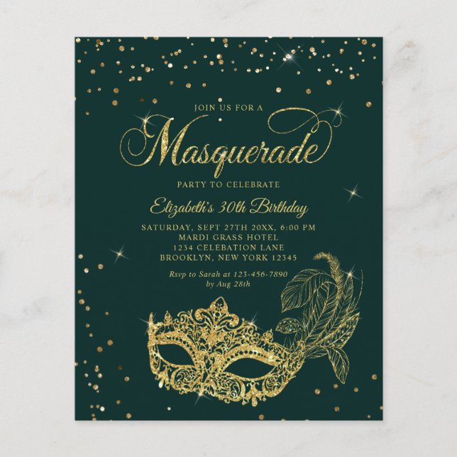BUDGET Emerald Gold Masquerade Birthday Photo (Framsida)