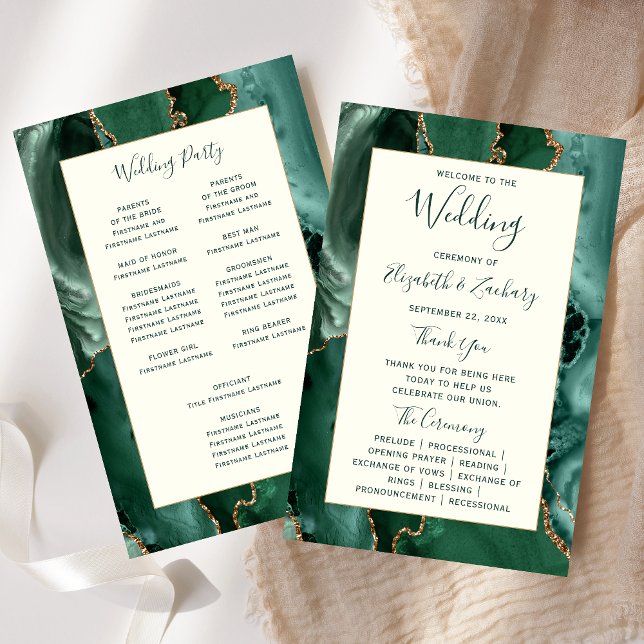 Budget Emerald Green Agate Ivory Wedding Program (Skapare uppladdad)