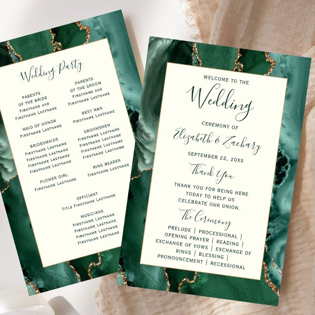 Budget Emerald Green Agate Ivory Wedding Program (Skapare uppladdad)