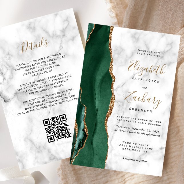Budget Emerald Green Agate Marble QR Code Wedding (Skapare uppladdad)