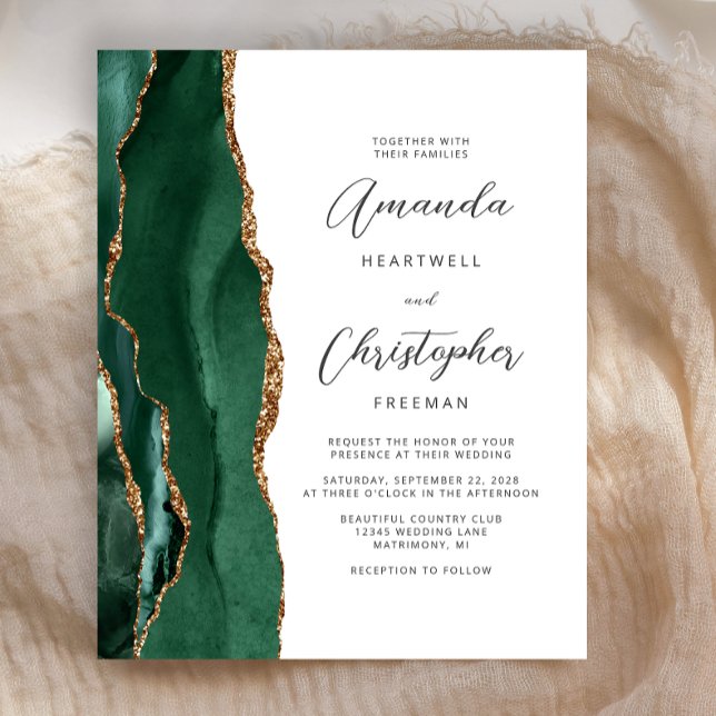 Budget Emerald Green Agate Wedding Invite (Skapare uppladdad)
