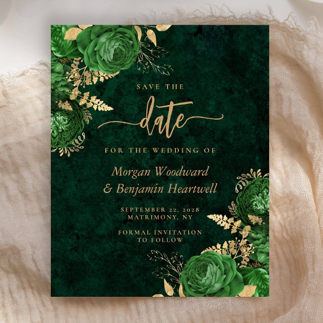 Budget Emerald Green Floral Wedding Save the Date (Skapare uppladdad)