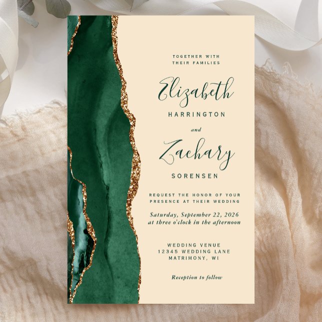 Budget Emerald Green Gold Agate Champagne Wedding (Skapare uppladdad)