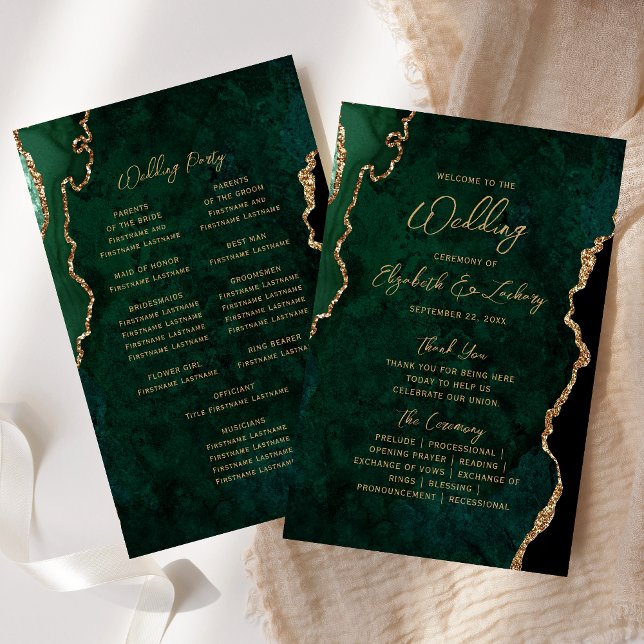 Budget Emerald Green Gold Agate Wedding Program (Skapare uppladdad)