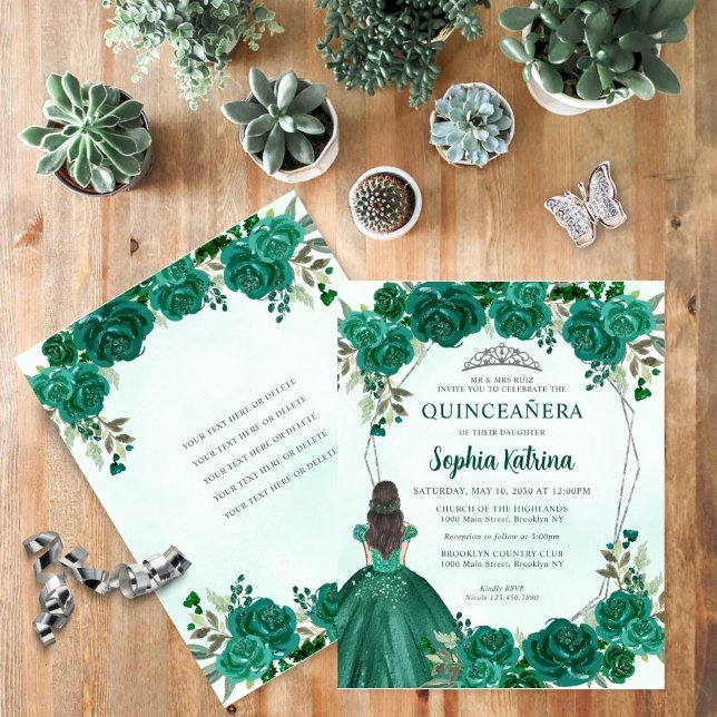 Budget Emerald Grönt Blommigt Princess Quinceañera (Skapare uppladdad)
