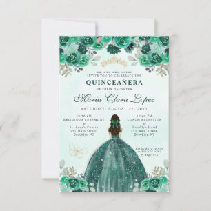 Budget Emerald Grönt Blommigt Princess Quinceañera Anteckningskort