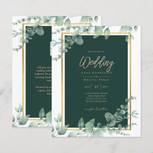 Budget Emerald Grönt Botanical Guld bröllopsinbjud