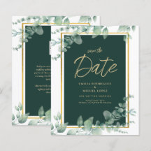 Budget Emerald Grönt Botanical Guld bröllopsinbjud