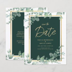 Budget Emerald Grönt Botanical Guld bröllopsinbjud