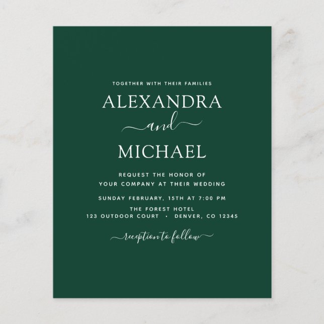 Budget Emerald Grönt Bröllop Modern Typografi Flygblad (Framsidan)
