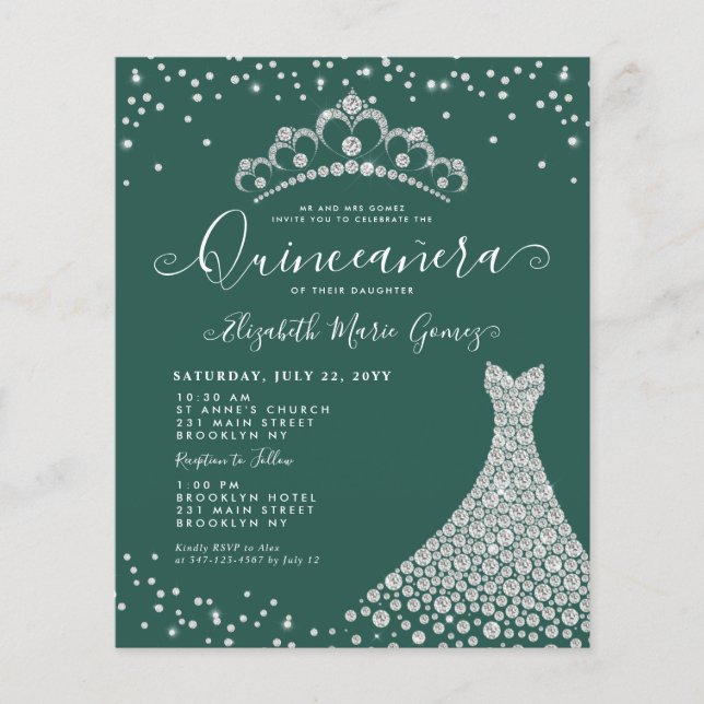 Budget Emerald Grönt Diamond Tiara Quinceanera (Framsida)