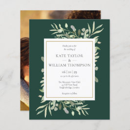 Budget Emerald Grönt Foliage Bröllop Photo Inbjuda