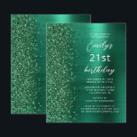 Budget Emerald Grönt Glam 21:a födelsedagen Inbjud<br><div class="desc">Det lämnat kant i detta moderna födelsedagsfest inbjudan präglas av en framväxande grönt faux glitter gräns. Anpassadet kombinerar vitt skript och sans serif typsnitt på en grönt faux borstad metall bakgrund. Den omvända sidan har en matchande design.</div>
