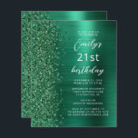 Budget Emerald Grönt Glam 21:a födelsedagen Inbjud<br><div class="desc">Det lämnat kant i detta moderna födelsedagsfest inbjudan präglas av en framväxande grönt faux glitter gräns. Anpassadet kombinerar vitt skript och sans serif typsnitt på en grönt faux borstad metall bakgrund. Den omvända sidan har en matchande design.</div>