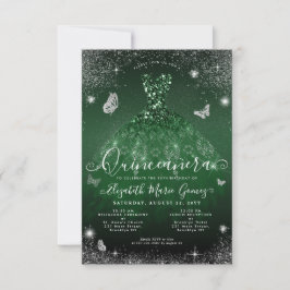 Budget Emerald Grönt Glam Glitter Gown Quinceanera Anteckningskort