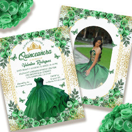 Budget Emerald Grönt Guld Blommigt Quinceanera Flygblad