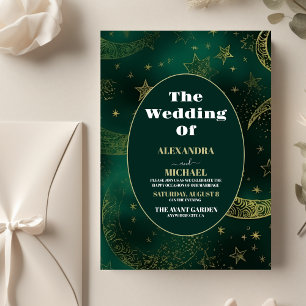 Budget Emerald Grönt Guld Celestial Bröllop Reklamblad