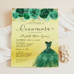 Budget Emerald Grönt Guld Dress Blommigt Quinceane