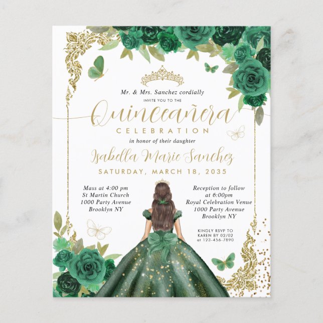 Budget Emerald Grönt Guld Princess Quinceañera (Framsida)