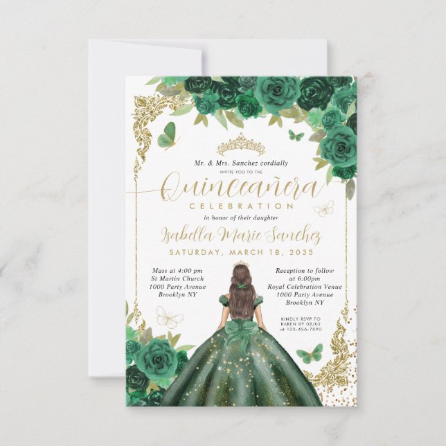 Budget Emerald Grönt Guld Princess Quinceañera Anteckningskort (Framsida)