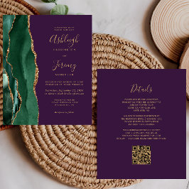 Budget Emerald Grönt Lila QR Code Wedding bjudande