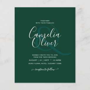 BUDGET Emerald Grönt Monochrome Bröllop Flygblad