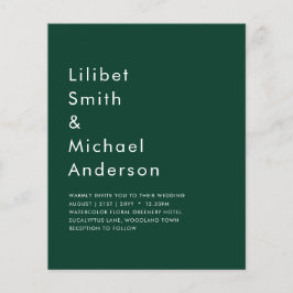 BUDGET Emerald Grönt Monochrome Bröllop Flygblad