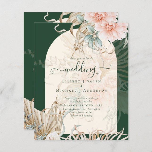 BUDGET Emerald Grönt Pampas Grass Peach Bröllop (Fram/baksida)