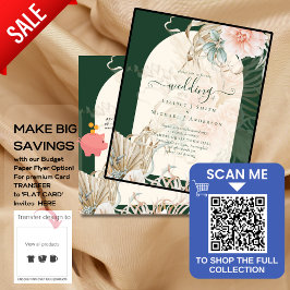 BUDGET Emerald Grönt Pampas Grass Peach Bröllop Flygblad