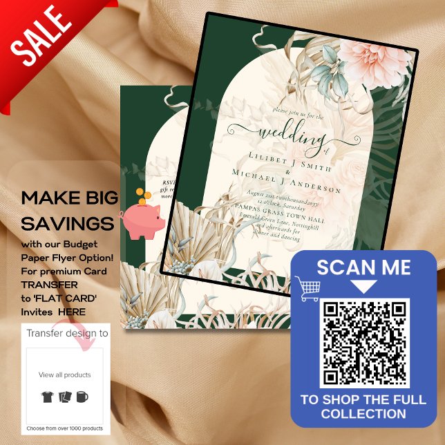 BUDGET Emerald Grönt Pampas Grass Peach Bröllop Flygblad (Skapare uppladdad)