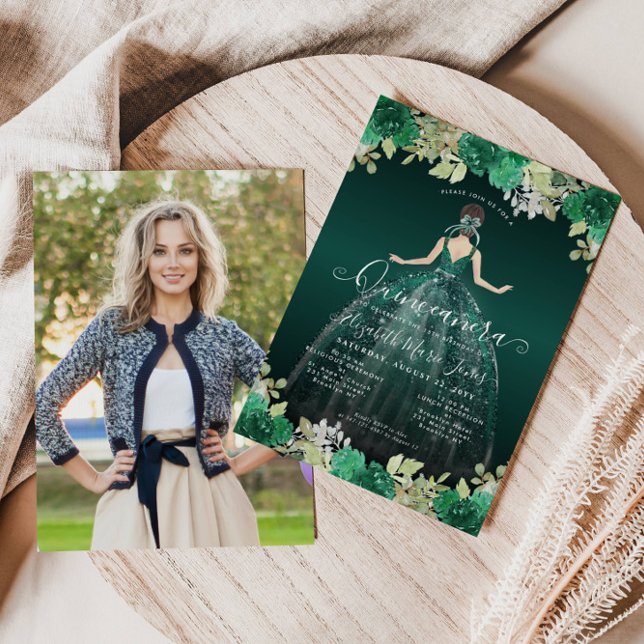Budget Emerald Grönt Photo Quinceanera-inbjudan (Skapare uppladdad)