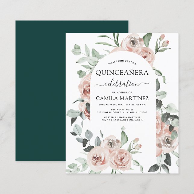 Budget Emerald Grönt Quinceañera Blommigt (Fram/baksida)