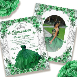 Budget Emerald Grönt Silver Blommigt Quinceanera Flygblad