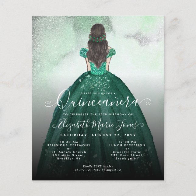 Budget Emerald Grönt Silver Princess Quinceañera (Framsida)