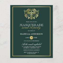 Budget Emerald & Guld Masquerad Sweet 16 Party