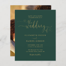 Budget Emerald Guld Script Photo Wedding-inbjudan
