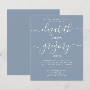 Budget enkel Dusty Blue Modern bröllopsinbjudan