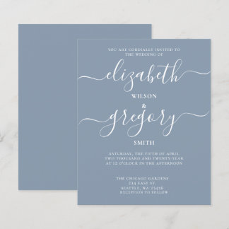 Budget enkel Dusty Blue Modern bröllopsinbjudan