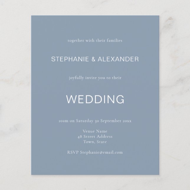 Budget enkel Dusty Blue Wedding-inbjudan (Framsida)