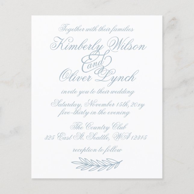 Budget enkel Dusty Blue Wedding-inbjudan (Framsida)