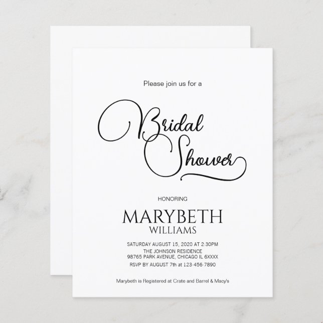 Budget Enkel Elegant Skrift Bröllopsfest (Fram/baksida)